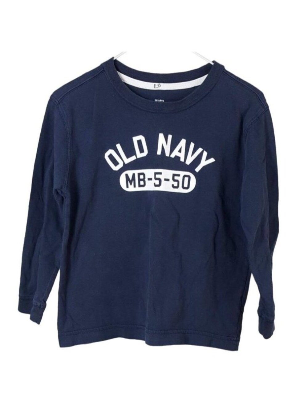 Old Navy Boys Logo Graphic T Shirt Blue XS 100% Cotton Long Sleeve Crew Neck